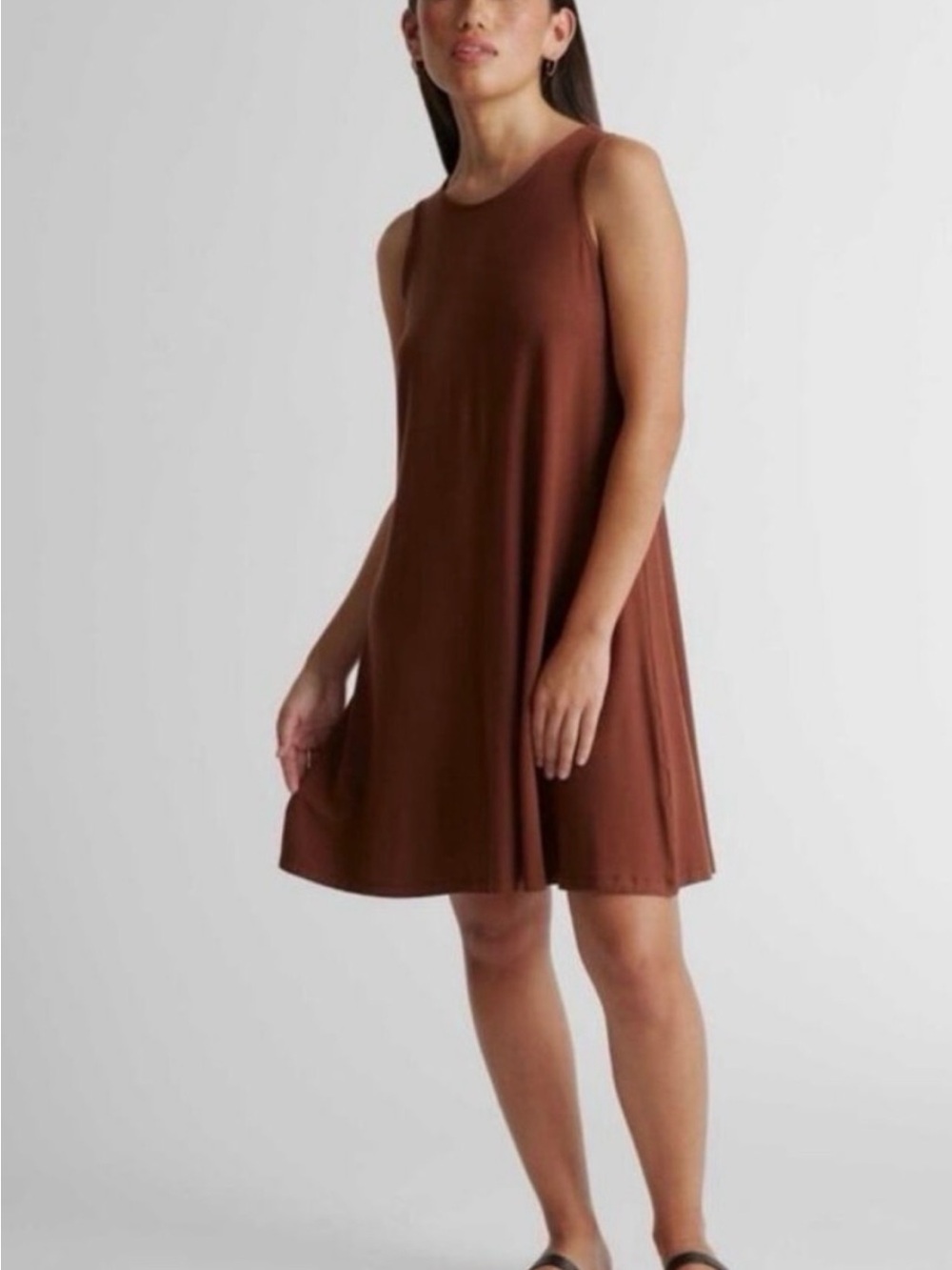 Quince Brown Sleeveless Swing Mini Dress